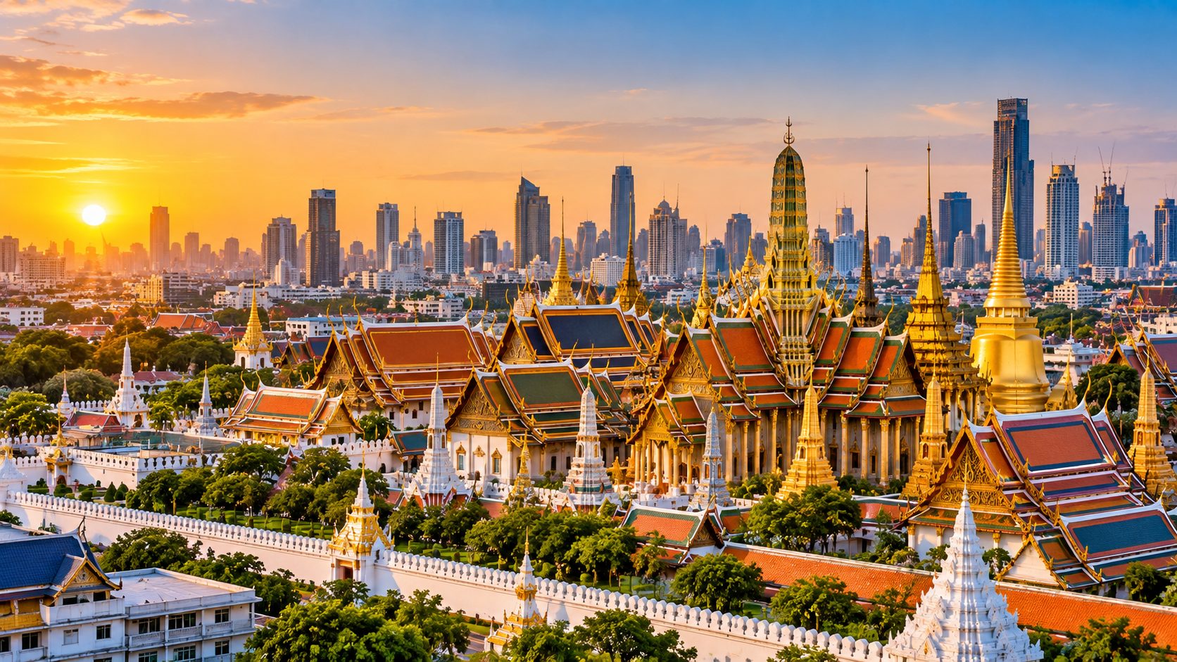 Golden temple spires in Bangkok, Thailand
