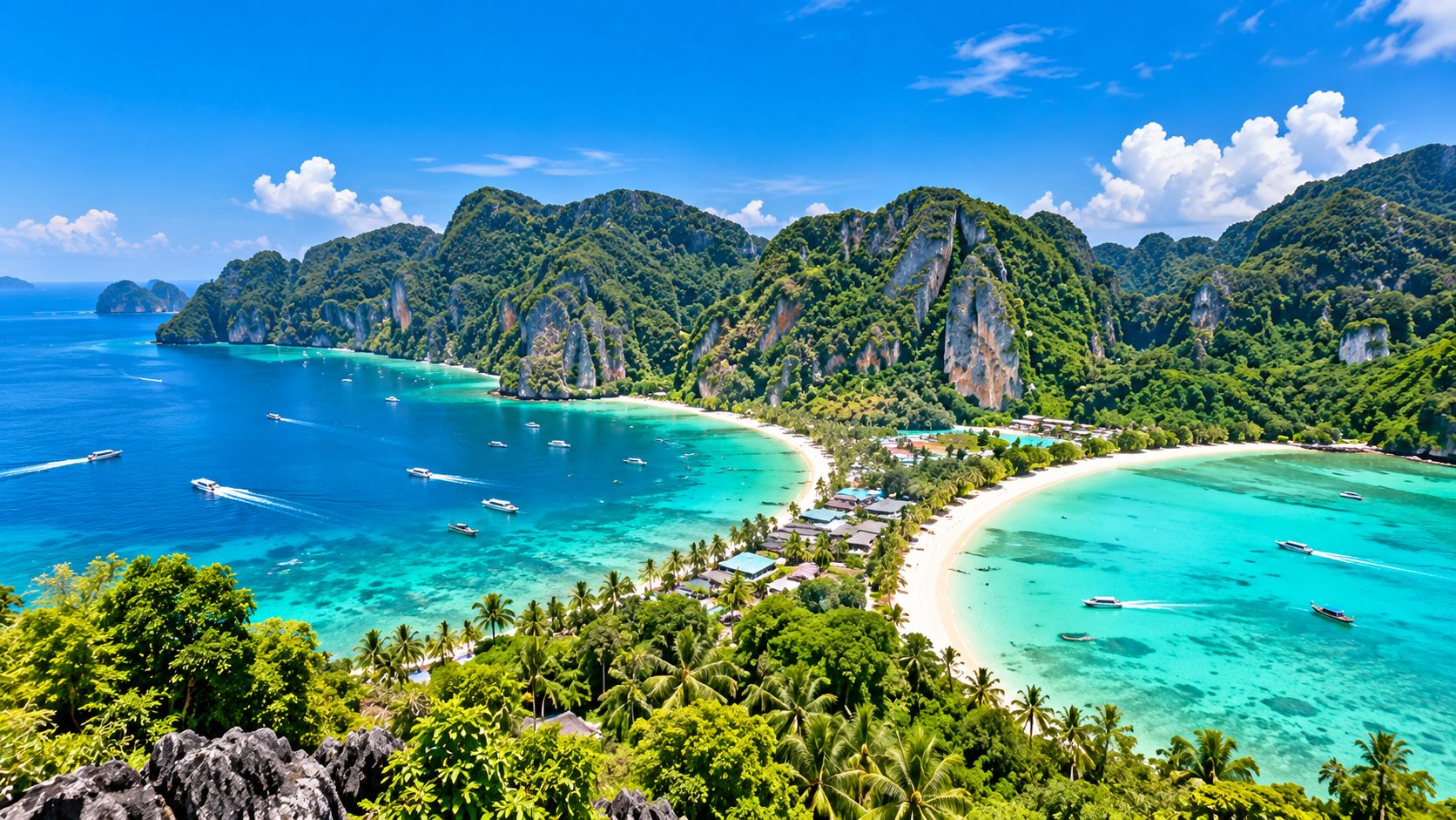 Turquoise twin bays of the Phi Phi Islands near Phuket, Thailand